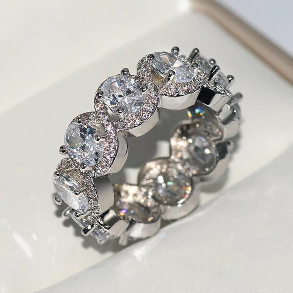 The “Traci” Oval Lab Created Diamond Pave Band - Picture 3 of 6